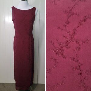 Vtg Ann Taylor Y2k Whimsigoth Floral Embroidered Sheer Maroon Sheath MaxiDress 8